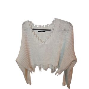 Zaful Womens White Distressed Knit Sweater